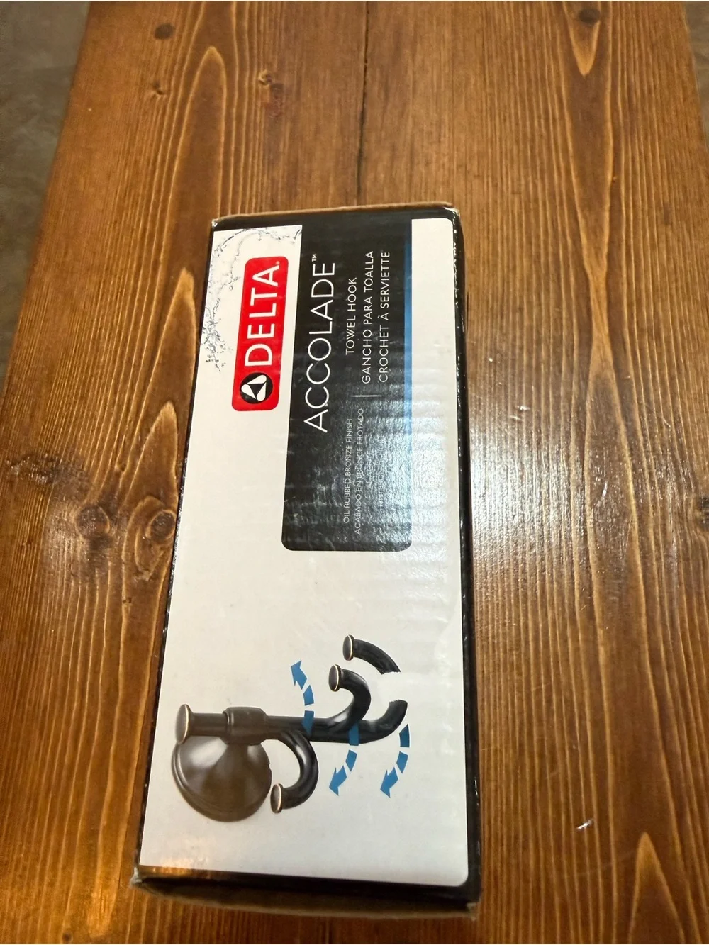 Delta Accolade Towel Hook in Black and White Packaging